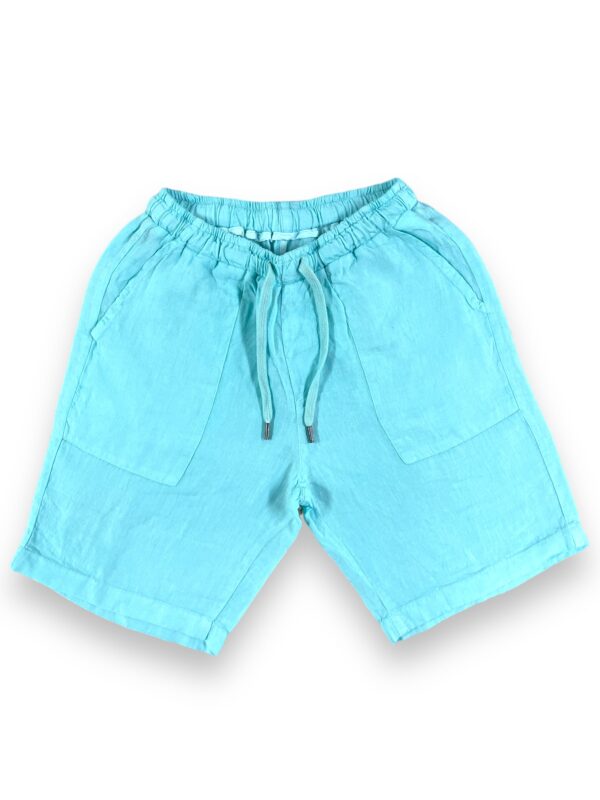 BERMUDA CON COULISSE IN LINO COLOR ACQUAMARINA