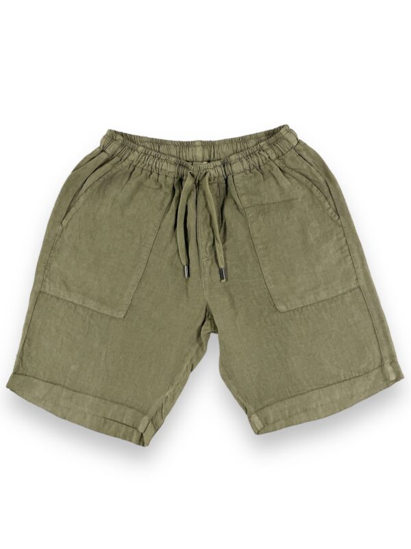 BERMUDA CON COULISSE IN LINO COLOR VERDE OLIVA
