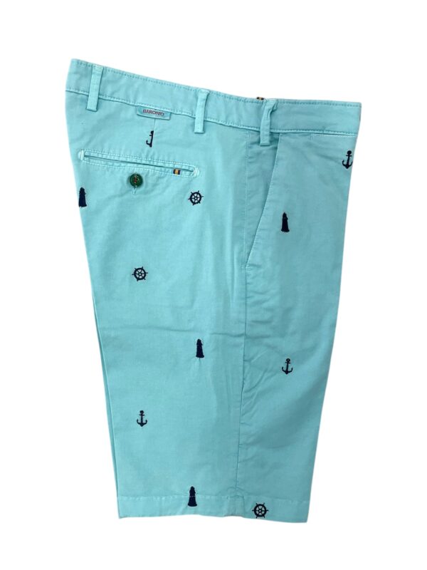 BERMUDA IN GABARDINE COLOR ACQUAMARINA CON FANTASIE MARINO