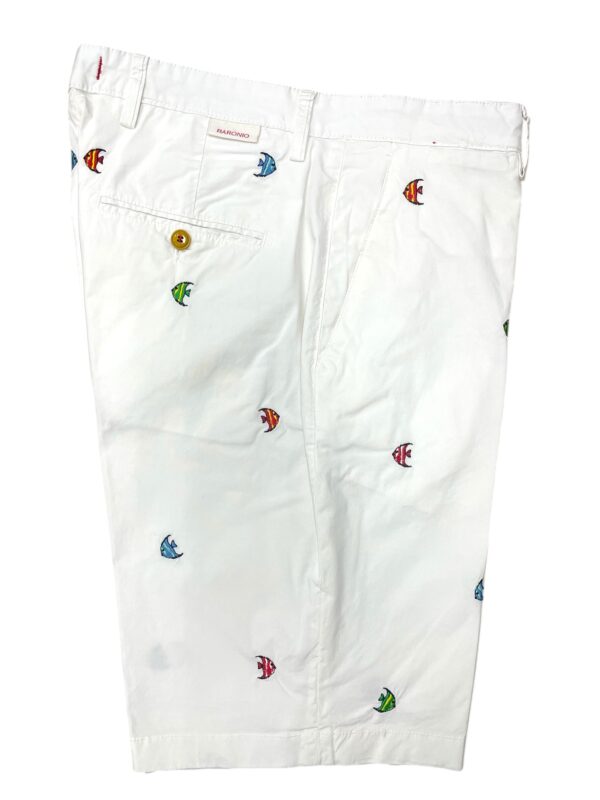 BERMUDA IN GABARDINE COLOR BIANCO CON FANTASIA PESCIOLINI