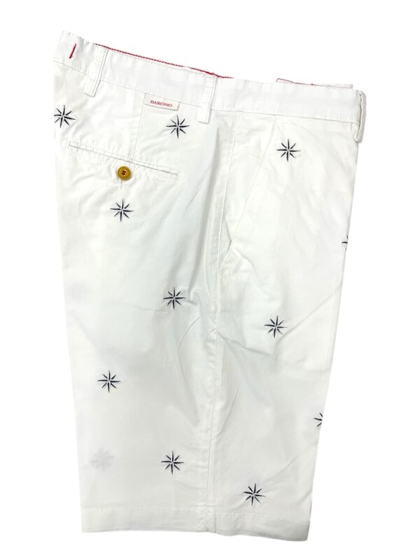 BERMUDA IN GABARDINE COLOR BIANCO CON FANTASIA ROSA DEI VENTI