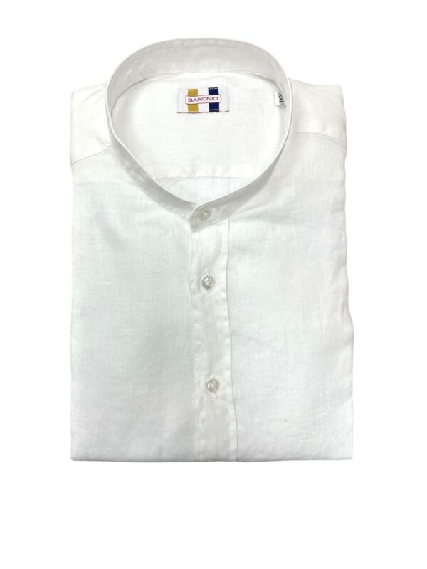 CAMICIA COLLO COREANO IN LINO COLOR BIANCO