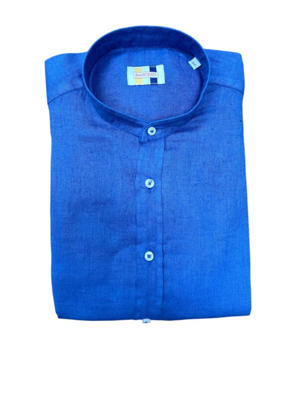 CAMICIA COLLO COREANO IN LINO COLOR BLU ROYAL