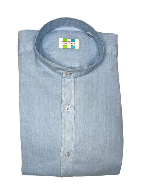 CAMICIA COLLO COREANO IN LINO COLOR CELESTE