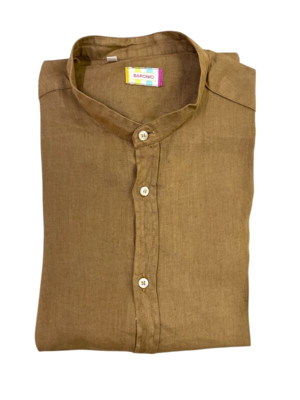 CAMICIA COLLO COREANO IN LINO COLOR NOCE