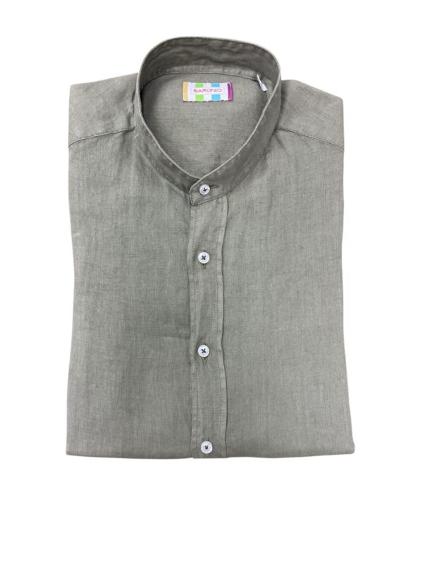 CAMICIA COLLO COREANO IN LINO COLOR VERDE OLIVA