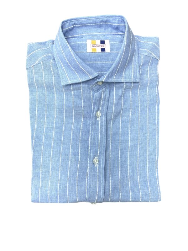 CAMICIA COLLO FRANCESE COLOR AZZURRO RIGHE BIANCHE