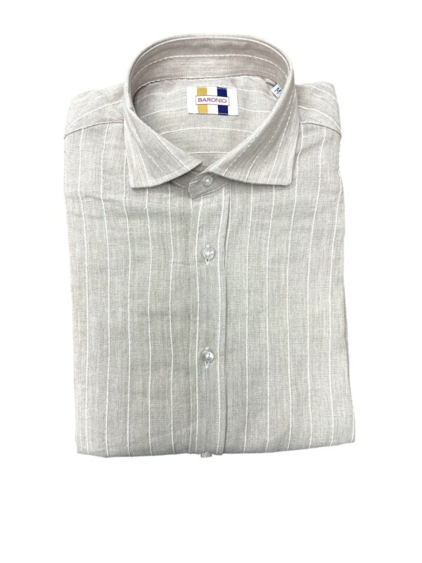CAMICIA COLLO FRANCESE COLOR BEIGE RIGHE BIANCHE