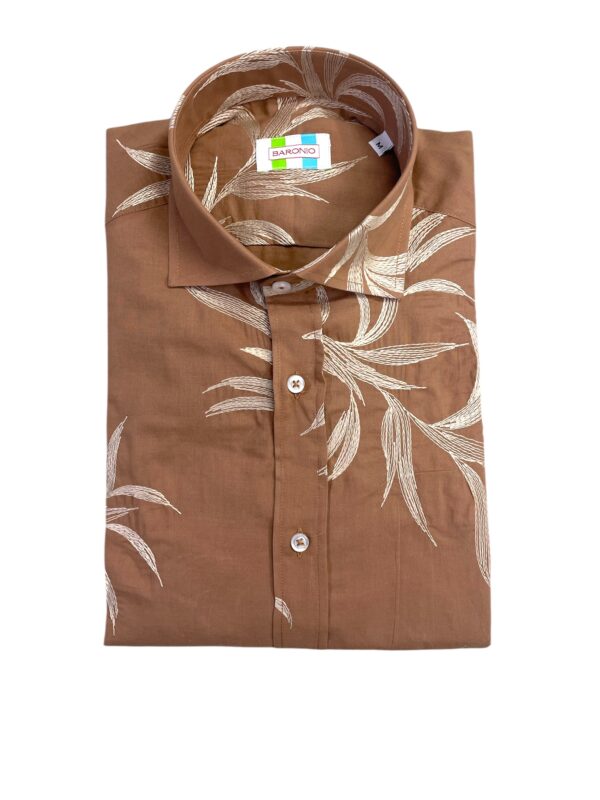 CAMICIA COLLO FRANCESE CON RICAMO COLOR TEGOLA CON STAMPA FLOREALE