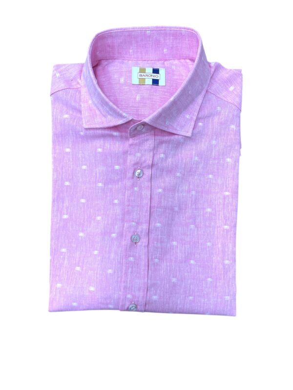 CAMICIA COLLO FRANCESE CON RICAMO FIL COUPE' COLOR ROSA MICRO FANTASIA BIANCA