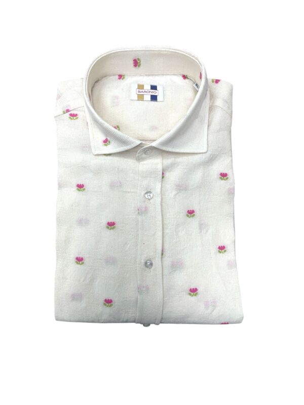 CAMICIA COLLO FRANCESE CON RICAMO IN COTONE COLOR FIORE ROSA