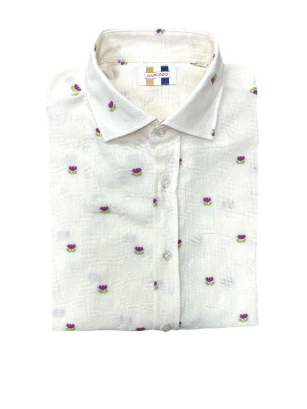 CAMICIA COLLO FRANCESE CON RICAMO IN COTONE COLOR FIORE VIOLA