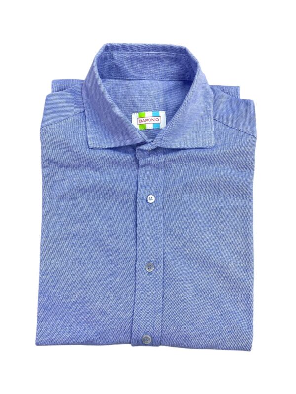CAMICIA COLLO FRANCESE IN COTONE PIQUET COLOR BLU