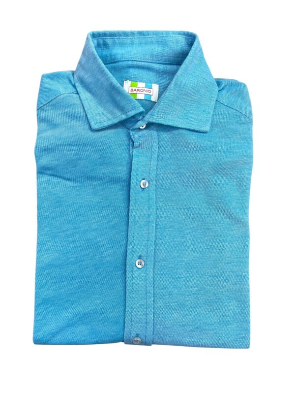 CAMICIA COLLO FRANCESE IN COTONE PIQUET COLOR CELESTE