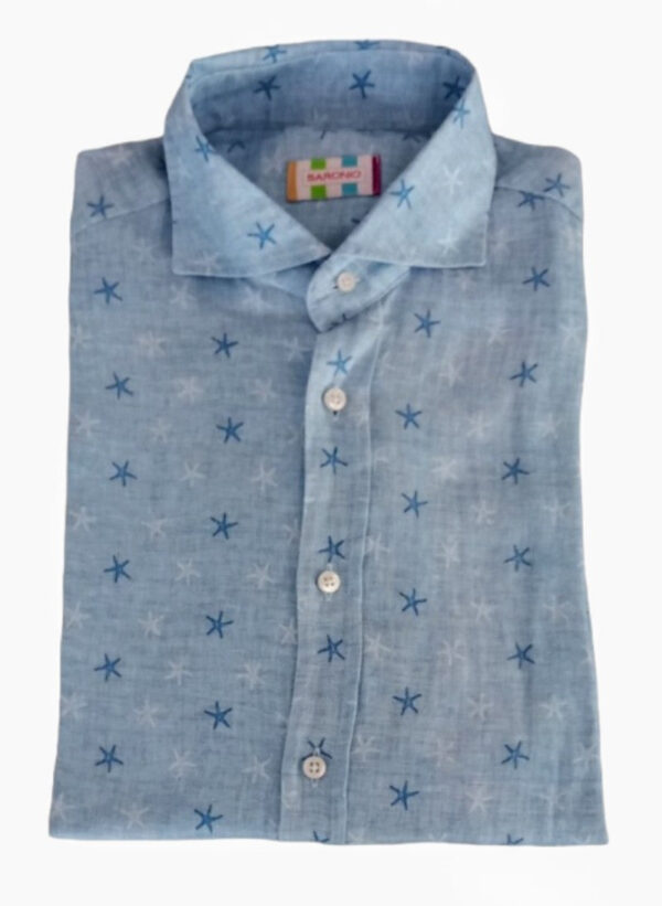CAMICIA COLLO FRANCESE IN LINO A FANTASIA CON STELLE MARINE