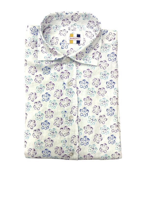 CAMICIA COLLO FRANCESE IN LINO A FANTASIA FLOREALE