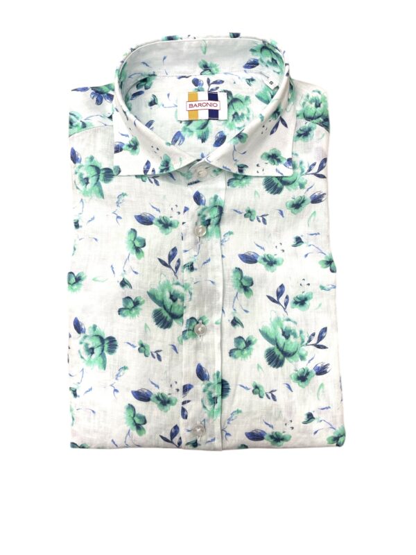 CAMICIA COLLO FRANCESE IN LINO A FANTASIA FLOREALE