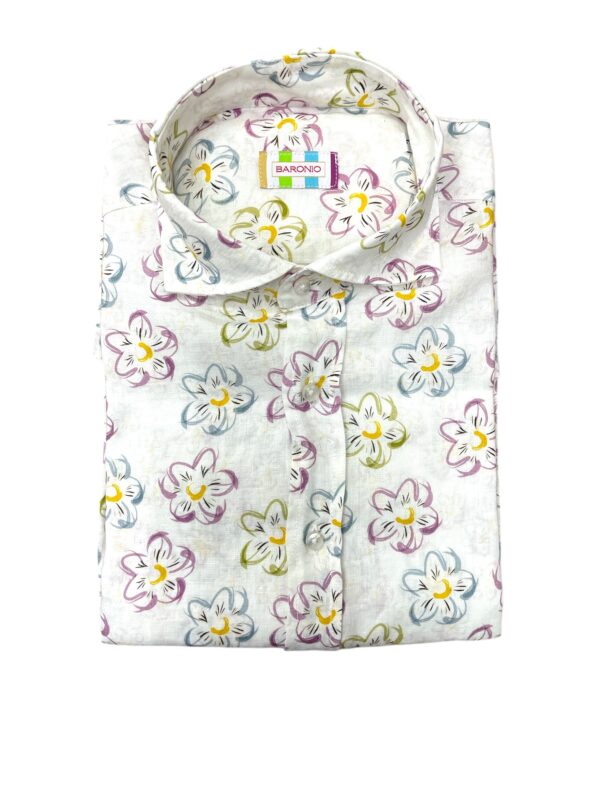 CAMICIA COLLO FRANCESE IN LINO A FANTASIA FLOREALE