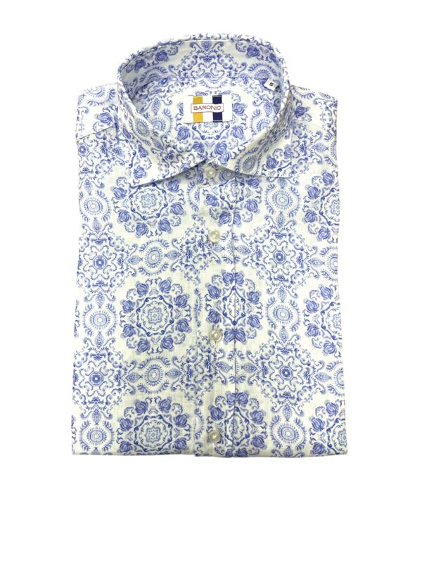 CAMICIA COLLO FRANCESE IN LINO A FANTASIA FLOREALE