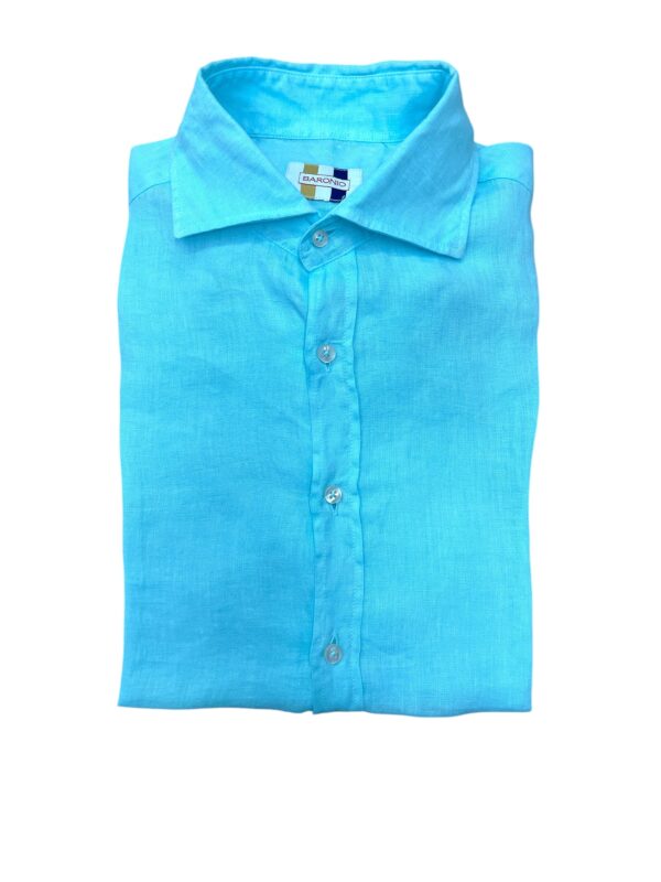 CAMICIA COLLO FRANCESE IN LINO COLOR ACQUAMARINA