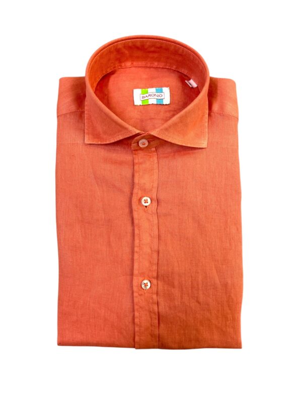 CAMICIA COLLO FRANCESE IN LINO COLOR ARANCIO
