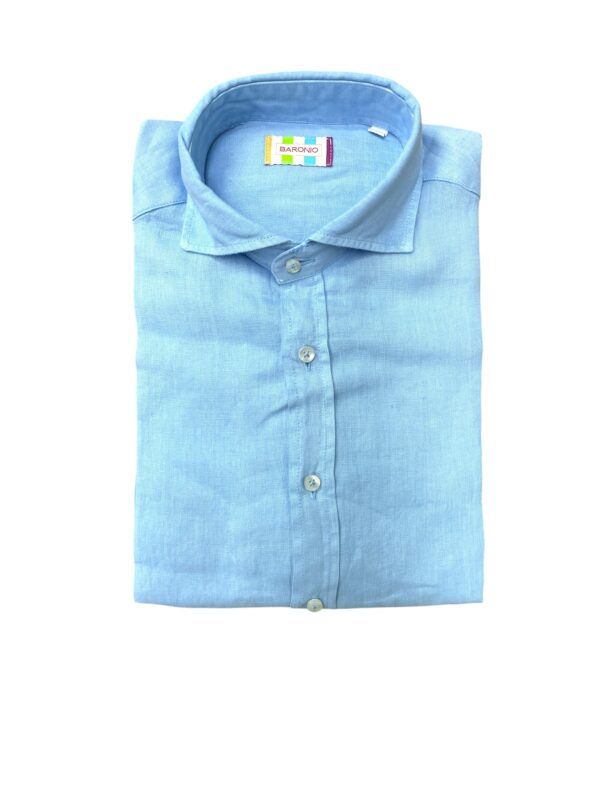 CAMICIA COLLO FRANCESE IN LINO COLOR AZZURRO