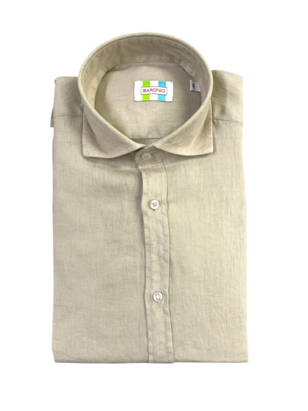 CAMICIA COLLO FRANCESE IN LINO COLOR BEIGE
