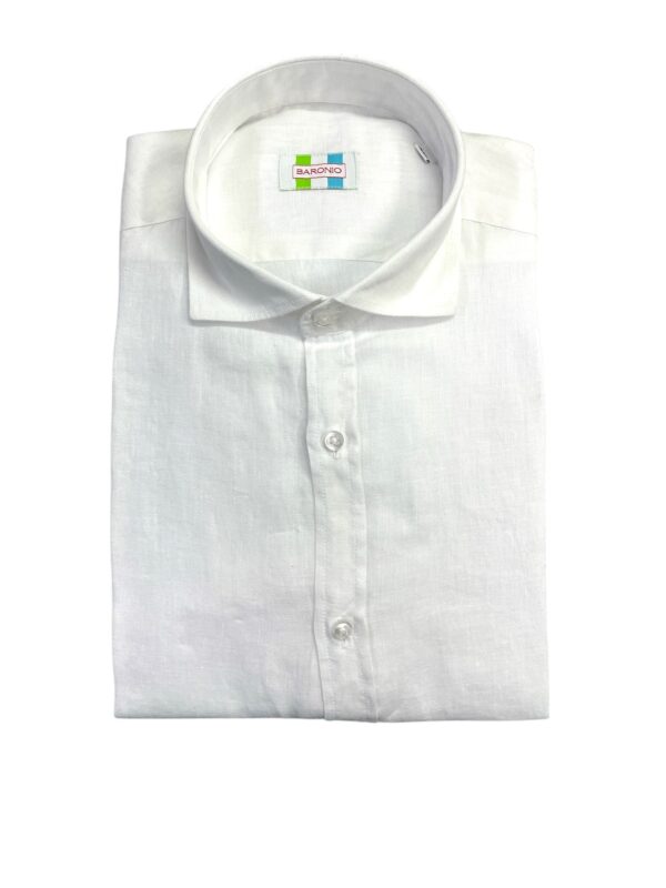 CAMICIA COLLO FRANCESE IN LINO COLOR BIANCO