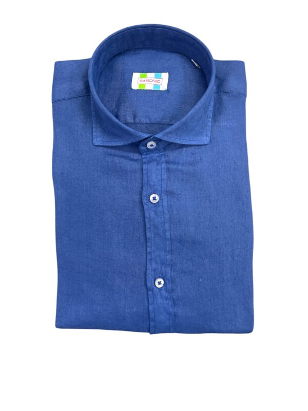 CAMICIA COLLO FRANCESE IN LINO COLOR BLU ROYAL
