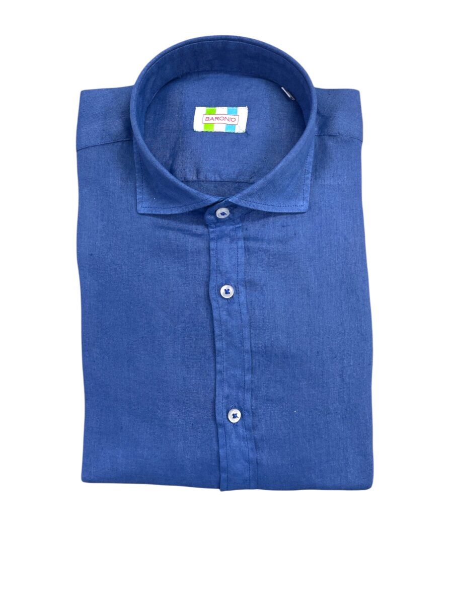 CAMICIA COLLO FRANCESE IN LINO COLOR BLU ROYAL