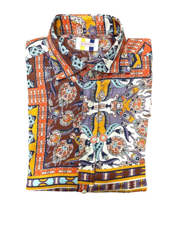 CAMICIA COLLO FRANCESE IN LINO COLOR FLOREALE