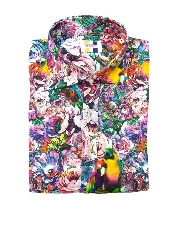 CAMICIA COLLO FRANCESE IN LINO COLOR FLOREALE