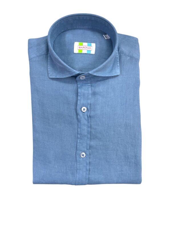 CAMICIA COLLO FRANCESE IN LINO COLOR POLVERE