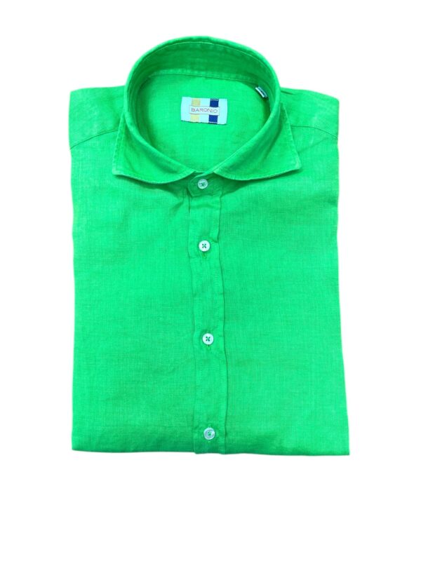 CAMICIA COLLO FRANCESE IN LINO COLOR VERDE