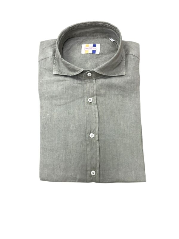 CAMICIA COLLO FRANCESE IN LINO COLOR VERDE OLIVA