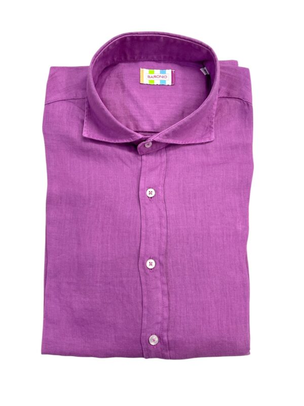 CAMICIA COLLO FRANCESE IN LINO COLOR VIOLA