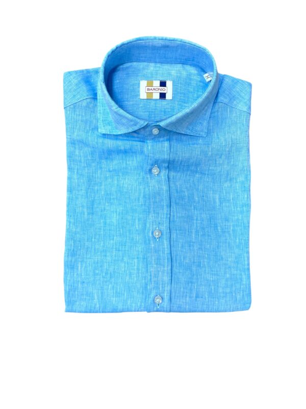 CAMICIA COLLO FRANCESE IN LINO MELANGE COLOR ACQUAMARINA