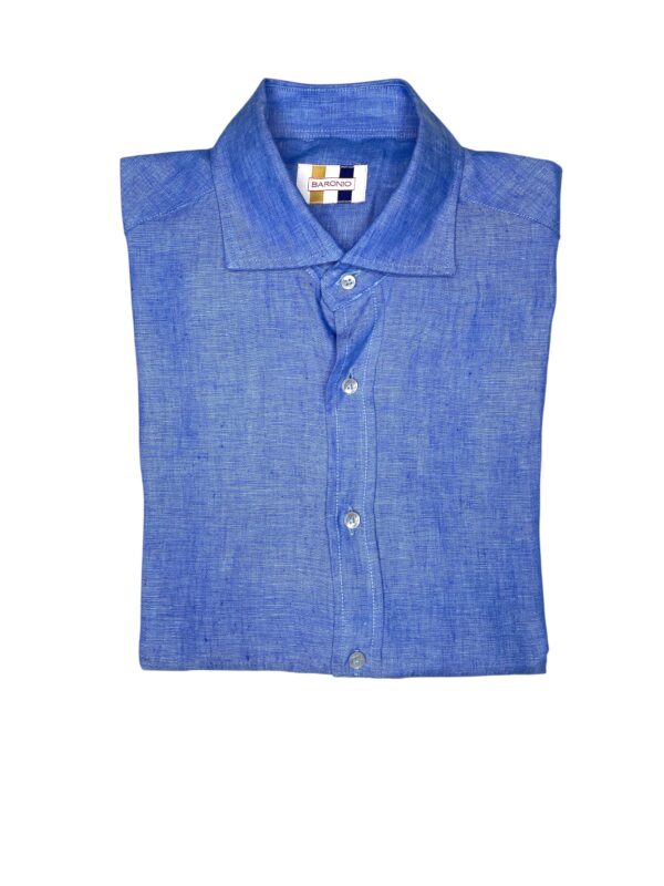 CAMICIA COLLO FRANCESE IN LINO MELANGE COLOR BLU