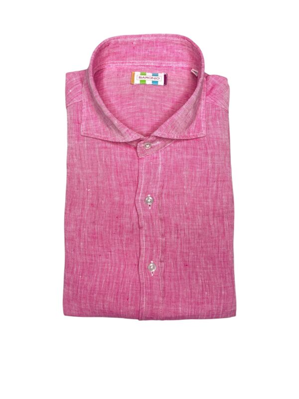 CAMICIA COLLO FRANCESE IN LINO MELANGE COLOR ROSA