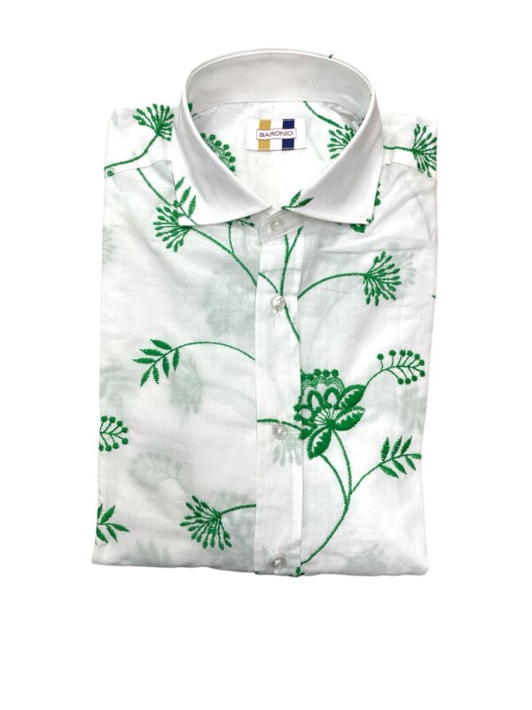 CAMICIA COLLO FRANCESE RICAMATA COLOR BIANCA CON RICAMO FLOREALE VERDE
