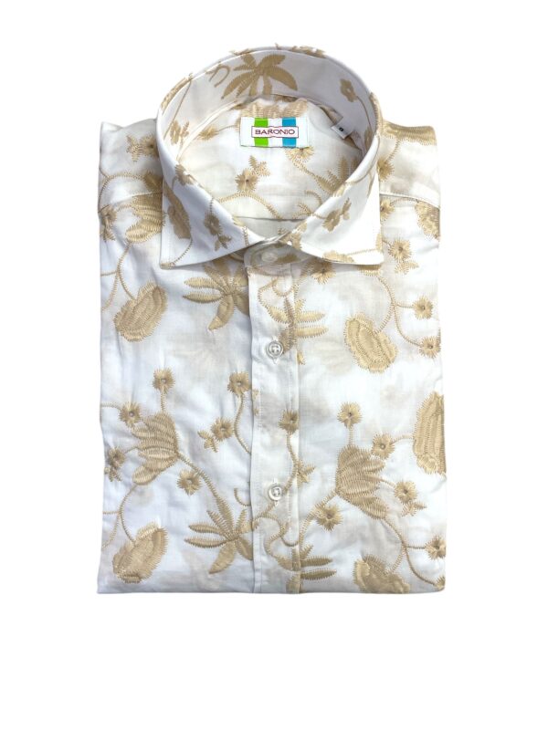 CAMICIA COLLO FRANCESE RICAMATA COLOR BIANCO CON STAMPA FLOREALE