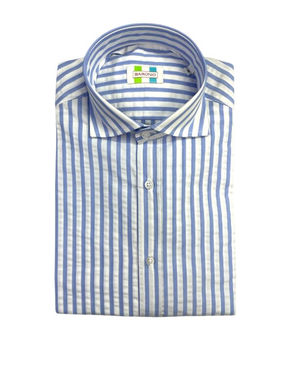 CAMICIA COLLO FRANCESE SEERSUCKER A RIGHE BLU