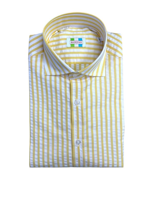 CAMICIA COLLO FRANCESE SEERSUCKER A RIGHE GIALLE