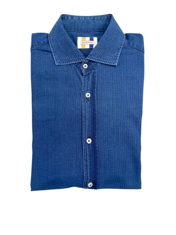 CAMICIA COLLO FRANCESE SEERSUCKER IN JEANS COLOR MEDIUM WASH