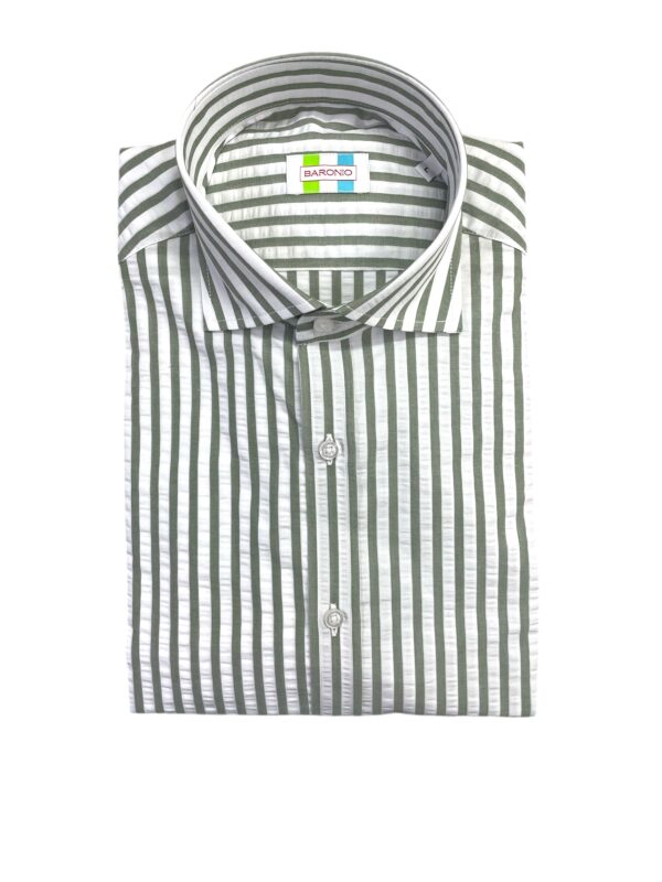 CAMICIA IN COTONE SEERSUCKER A RIGHE VERDE OLIVA