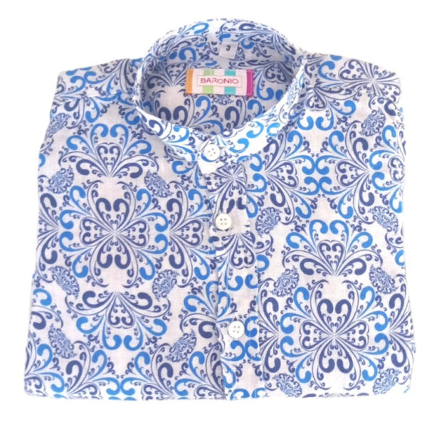 CAMICIA KIDS COLLO COREANO IN LINO A MICRO FANTASIA FLOREALE