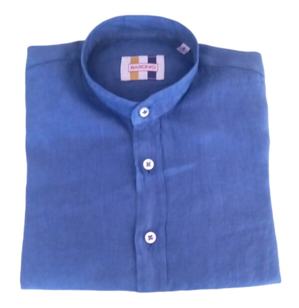 CAMICIA KIDS COLLO COREANO IN LINO COLOR BLU ROYAL