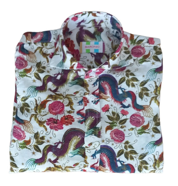 CAMICIA KIDS COLLO FRANCESE IN LINO A FANTASIA FLOREALE