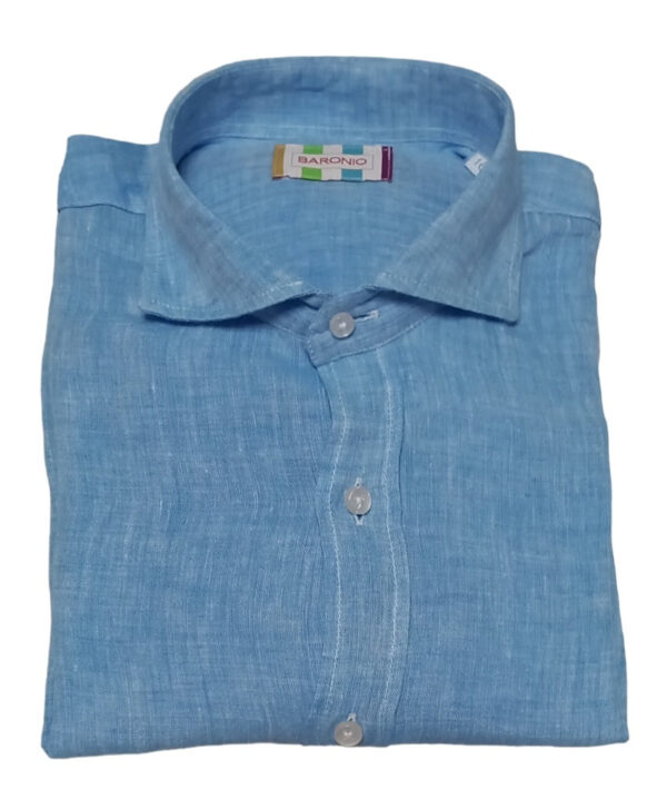 CAMICIA KIDS COLLO FRANCESE IN LINO MELANGE COLOR ACQUAMARINA