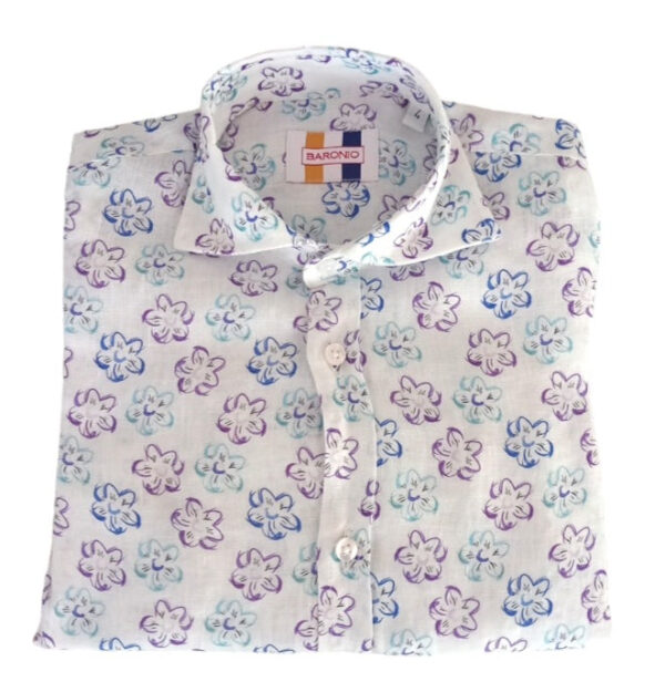 CAMICIA KIDS CON COLLO FRANCESE IN LINO A FANTASIA FLOREALE
